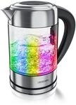 Arendo - Wasserkocher Edelstahl Glas mit Temperatureinstellung &ndash; 1,7l -