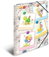 HERMA Sammelmappen A4 Kinder Holzoptik Set, 3 St&uuml;ck, Eckspanner-Mappen aus Pappe mit