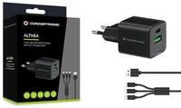 CONCEPTRONIC 2-Port 33W GaN USB-PD-Ladeger&auml;t mit 3-in-1-Ladekabel, USB-C x 1, USB-A