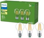 PHILIPS Classic ultraeffiziente E27 LED Lampe, 40W, warmwei&szlig;, klar, 3-er Pack