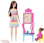 Barbie-Puppe Lehrerin mit br&uuml;netter Modepuppe mit gemustertem Kleid, 1