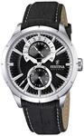 Festina Herren Uhr Analog mit Schwarzem Lederarmband - Quarzwerk - Mineralglas mit