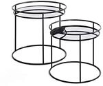 HAKU Beistelltische rund 2er Set schwarz Metall Spiegel runder Couchtisch Sofatische
