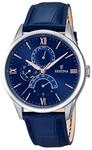 Festina Herren Uhr Analog mit Blauem Lederarmband - Quarzwerk - Mineralglas mit hoher