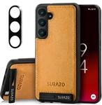 SURAZO Lederh&uuml;lle f&uuml;r Samsung Galaxy S25 H&uuml;lle mit Kameraschutz &ndash; Echtleder