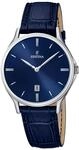 Festina Herrenuhr Analog aus Edelstahl und Leder Blau | Quarzwerk, Kalender,