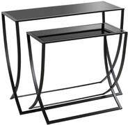 HAKU Beistelltisch 2er Set schwarz Metall Couchtisch Sicherheitsglas 5 mm -...