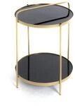 HAKU Couchtisch rund Beistelltisch mit Glasplatte Gold schwarz Metall...