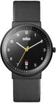 Braun Mens 3-Hand with Date Analogue Quartz Watch, Black Dial and Black Milanese Mesh