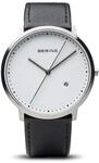 BERING Unisex Quarz Uhr | Armbanduhr 39 mm silbernes Edelstahlgeh&auml;use und wei&szlig;es