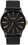 Nixon Armbanduhr Sentry Leder Matte Black / Gold
