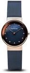 BERING Damen Quarz Uhr | Armbanduhr 26 mm ros&eacute;goldenes Edelstahlgeh&auml;use und blaues