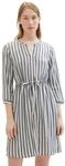TOM TAILOR Damen Kleid mit Streifen & Bindeg&uuml;rtel, offwhite navy vertical stripe, 38