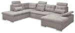 MEDAN Wohnlandschaft in U-Form, Stoffbezug Taupe - Ausziehbares Sofa mit