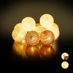 Relaxdays LED Lichterkette mit 10 Baumwollkugeln, batteriebetrieben,