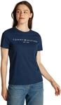 Tommy Hilfiger Damen T-Shirt Kurzarm Logo Rundhalsausschnitt, Blau (Dark Blue),...