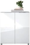 Kommode SANTORIN wei&szlig; mit Glasfront, Schrank Korpus in wei&szlig; mit Oberboden in