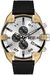 Diesel Spiked Uhr f&uuml;r M&auml;nner, Quarz-Chronographenwerk mit Lederarmband
