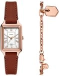 Fossil Raquel Uhr f&uuml;r Damen, Quarzwerk mit Edelstahl- oder Lederarmband Weinrot