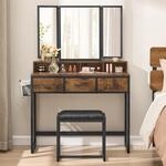 VASAGLE Doppel-Unterschrank-Set mit gepolstertem Hocker, Schminktisch mit