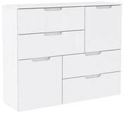 FORTE Sienna Kommode mit 2 T&uuml;ren und 4 Schubladen, Holzwerkstoff, Wei&szlig;/ Wei&szlig;
