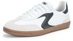 Skechers Damen Hotshot-kickoffSneaker, Wei&szlig;es Duraleather-Leder, schwarzer Rand, 38