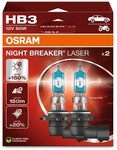 Osram NIGHT BREAKER LASER HB3, +150% mehr Helligkeit, Halogen-Scheinwerferlampe,