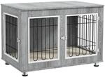 PawHut Hundek&auml;fig M&ouml;bel 2 T&uuml;ren Gro&szlig;e Hunde bis 25 kg 90 x 58 x 65 cm Grau 