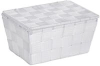 WENKO Aufbewahrungskorb mit Deckel Adria Wei&szlig; - Badkorb Fassungsverm&ouml;gen:...