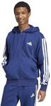 adidas Herren Essential Three Stripes Fleece Zipper Hoodie Sweatshirt, Dark
