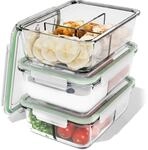classbach&reg; Meal Prep Boxen Glas mit F&auml;chern | 3er Set | Glasbeh&auml;lter mit Deckel 