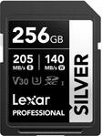 Lexar Silver SD Karte 256GB, UHS-I SDXC Card 205 MB/s Read Speed, 140 MB/s Write