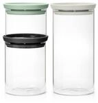 Brabantia - Stapelbarer Glasbeh&auml;lter mit Deckel - 3er-Set - Lebensmittelaufbewahrung