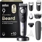 Braun Barttrimmer Series 9, Kabelloser Bartschneider Herren, BT9545, Chrom -...