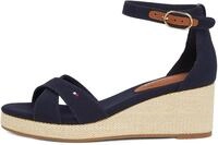 Tommy Hilfiger Damen Wedge Sandalen Flag Criss-Cros Mid mit Kn&ouml;chelriemen, Blau