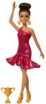 Barbie Turniert&auml;nzerin-Modepuppe mit rotem R&uuml;schenkleid, Tanzschuhen, braunen
