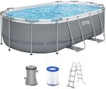 Bestway Power Steel Frame Pool Set mit Filterpumpe 427 x 250 x 100 cm, grau, oval