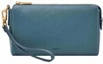 Fossil Portemonnaie aus Leder oder Polyester f&uuml;r Damen T&uuml;rkisblau 19.05 cm L x 3.81