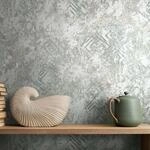 marburg Tapete Grau Gr&uuml;n 3D-Optik in Betonoptik Grafisch Modern f&uuml;r Wohnzimmer