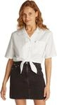 Tommy Jeans Damen Hemd Linen Cropped, Wei&szlig; (Ecru), M