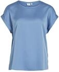 Vila Damen Satin Blusen T-Shirt Kurzarm Basic Rundhals Top Gl&auml;nzend Tunika Blouse