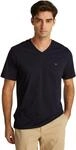 Tommy Hilfiger Herren T-Shirt Kurzarm Essential Tee mit V-Ausschnitt, Blau (Desert