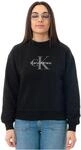 Calvin Klein Damen Sweatshirt Monologo French Terry mit Rundhalsausschnitt, Schwarz