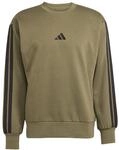 adidas Herren Essential Three Stripes Fleece Sweatshirt, Olive strata/Black, XL