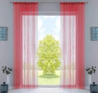 2er Set Fadengardine, HxB 250x140 cm, Rot mit Tunneldurchzug und eingen&auml;htem