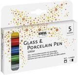 KREUL 16530 - Glass & Porcelain Pen glitter, 5 Stifte in sonnengelb, rot, blau,...