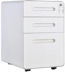 Vinsetto Rollcontainer mit 3 Schubladen Abschlie&szlig;bar 39x48x59cm Wei&szlig;