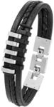 s.Oliver Armband f&uuml;r Herren, Leder/Edelstahl, IP Schwarz, L&auml;nge: 20-22 cm
