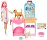 Barbie Gute Besserung Tierkrankenstation-Spielset aus Modepuppe mit rosa gef&auml;rbten