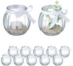 Relaxdays Windlicht, 12er Set, aus Glas, Teelichtgl&auml;ser mit Schleife, innen &